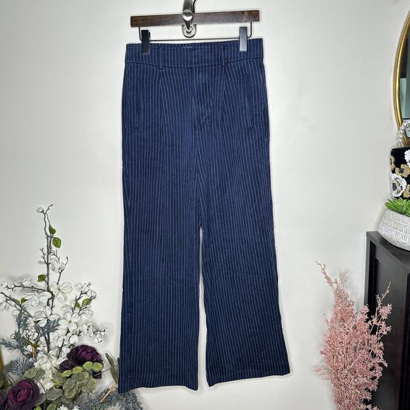 EVERLANE The Way High Draper Tapered Pinstripe Pants Navy Bone Sz 6 Short {S34} - Picture 2 of 5